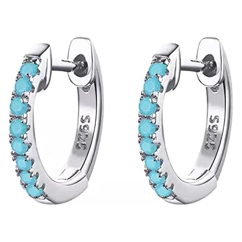 AT Jewellery - 925 Sterling Silver Genuine Stamped Blue Turquoise Huggie Hoop Earrings Cover