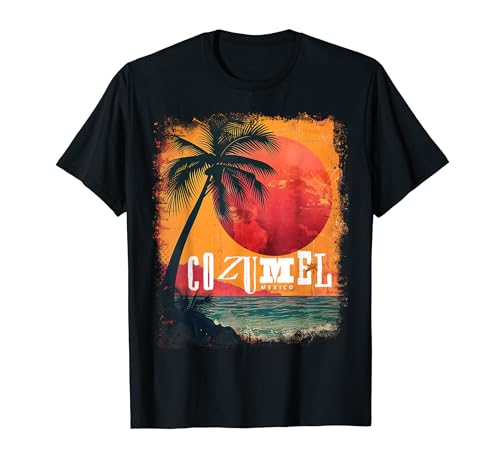 Cozumel Mexico Beach Gift Caribbean Palm Tree Sunset Vintage T-Shirt