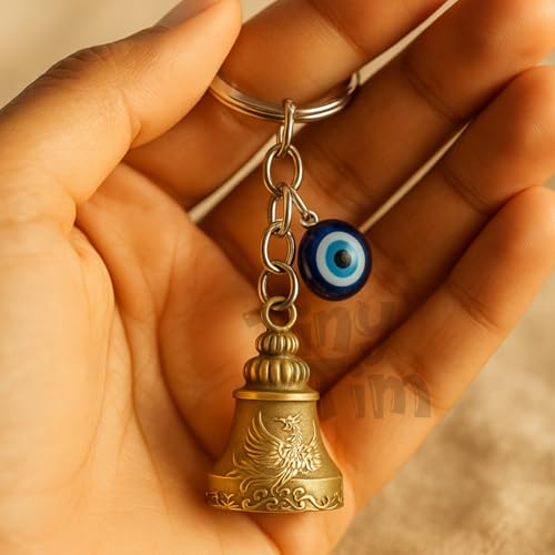 Image of Tiny Tim Guardian Bell with Evil Eye Charm - Protective Motorcycle & Car Accessory - Tibetan-Inspired Design - Wards Off Negative Energy - Ideal Gift for Bikers & Travelers