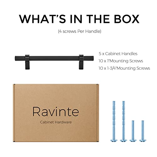 Image of Ravinte 5 Pack 7.38 Inch Cabinet Pulls Matte Black Kitchen Cabinet Hardware Cupboard Handles with Square Base 7.38 inch Length,5 inch Hole Center