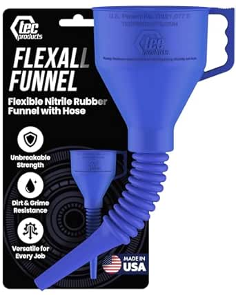 TEC Products FlexAll Long Flexible Funnel for Automotive Use - Durable Nitrile Rubber - Ideal for Car Oil Change, Transmission Funnel Fluid, Diesel, Fuel, Gas - Made in USA - Blue (16 x 5 Inches)