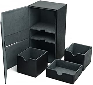 Scimi X-Large Premium Double Deck Box for 200+ Sleeved Cards Pro Twin Flip Deck Case with 3 Tray Fits MTGTCGCCG (Elegant Cross Pattern), Black