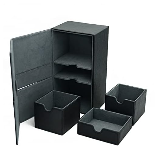 Scimi Premium Double Deck Box for 200+ Double Sleeved Cards - with Dice Tray - PU Leather Strong Magnet - Fits MTG/Commander/YuGiOh/TCG/CCG (Black Leather Lattice)