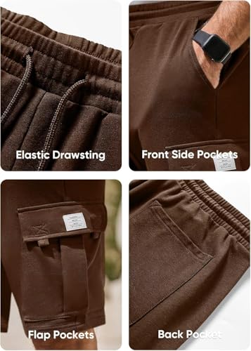 Image of Q - RIOUS Mens Casual Sweat Cargo Cotton Shorts Drawstring Elastic Waist Athletic Workout Gym Jogger Shorts with 5 Pockets