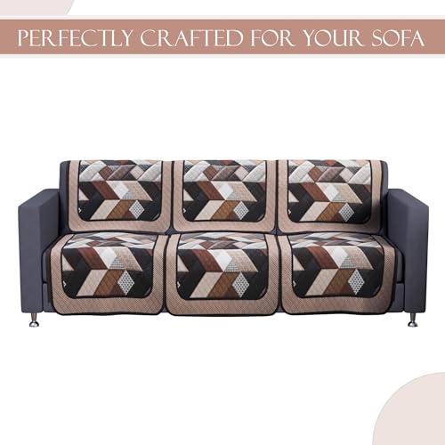 Image of Kuber Industries Set of 10 Velvet Anti-Skid Sofa Cover 5-Seater | Comfortable Slipcover Sofa Cloth & Furniture Protector for Home Decor | Triangular-Cream & Brown
