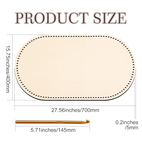 TANEMUDO 4 Pcs Moses Basket Wood Bottom 27.56 x 15.75 inches Natural Oval Wooden Base Shaper for DIY Crochet Crafts Home Decoration with 2 Crochets