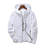 2.Collar Typ: mit Kapuze Hals Herren Damen Wasserfest Windjacke Reißverschluss Jacke mit Kapuze Licht Sports Outwearlinie Mantel Top - Weiß, XL