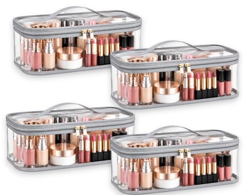 Image of RAAHII 4 Piece Transparent Makeup Organizer Bag for Women | Waterproof PVC Cosmetic Travel Pouch | Vanity & Toiletry Storage for Makeup, Skincare, Brushes & Accessories | Clear Organizer Case