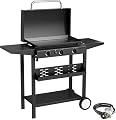 ADREAK 3 Burner BBQ Gas Griddle with Hood, 25.6 Inch Stainless Steel Portable Detachable Propane Griddle, 45,000 BTU Flat Top Barbecue Grill with Side Shelves for Camping
