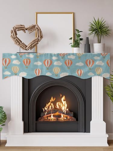 Fireplace Mantel Scarf Hot Air Balloon Mantle Scarf Decorative Fireplace Cover for Living Room, Vintage Sky Clouds Rustic Pastoral Mantel Shelf Top Scarves Runner for Holiday Festive Party 60"x17"