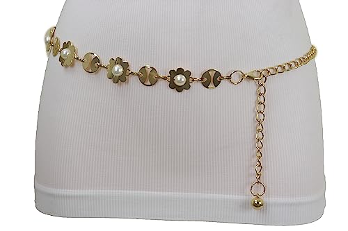 Women Fashion Look Belt Hip High Waist Gold Metal Chain Flower Charms Size S M L3