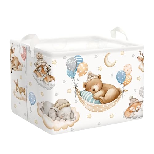Image of Sleeping Animals Baby Laundry Hamper Collapsible Clothes Kids Storage Basket Large Boys Girls Gift Toy Box Bin for Nursery, Bear, 36L