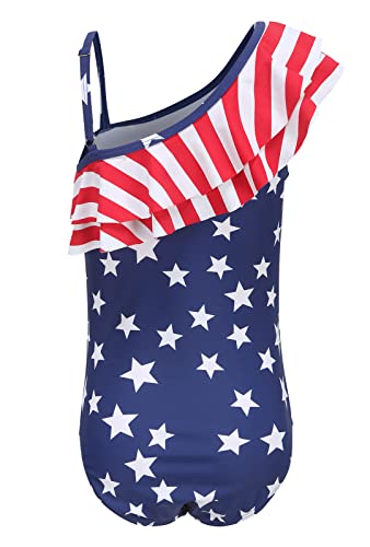 Image of Girls One Piece Swimsuits One Shoulder Ruffle Swimwear Floral Bathing Suit