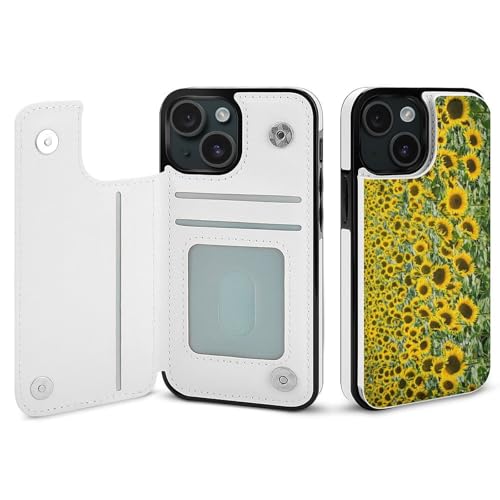 iPhone15用ケース 手帳型 ひまわり 風景 アイフォン15用ケース 背面 財布型 スマホケース PUレザー カード収納 スタンド機能 おしゃれ