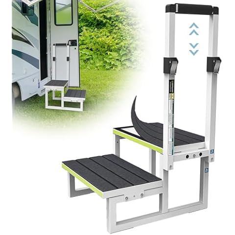 DEPSUNNY RV Steps with Handrail (25.6"-40") Adjustable for Both Sides, 2 Step Stool with Handle for Elderly w/ Wide Platform & Anti-Slip Mats, Portable Stairs for Hot Tub/Camper/Mobile Home/Porch/SPA Pool/Pet Stairs Cover