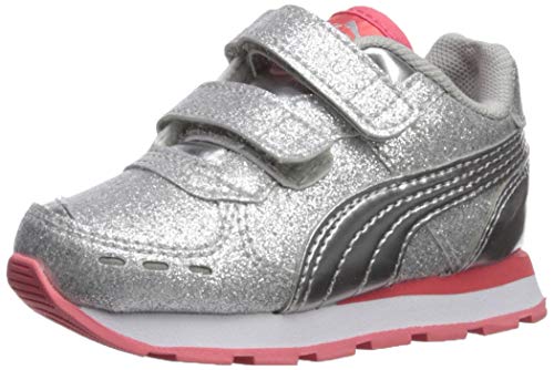PUMA Girls' Vista Glitz Hook and Loop Sneaker, Silver-Calypso Coral White, 5 M US Toddler