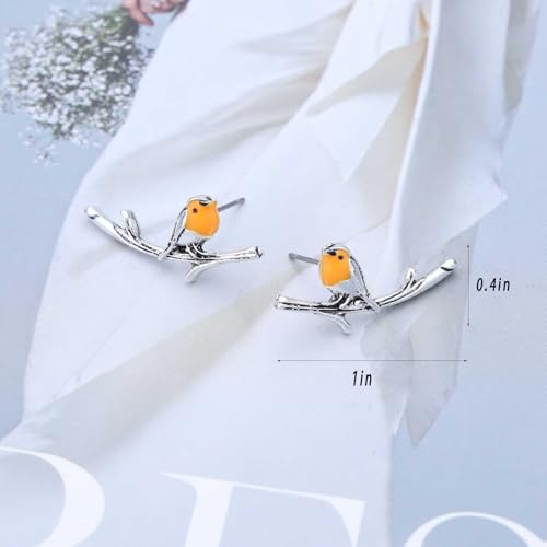Bird Earrings for Women Boho Bird Branch Earrings Gold/Silver Bird Climber Earrings Chunky Enamel Robin Bird Earrings Cute Orange Bird Stud Earrings Funny Statement Jewelry Accessories2