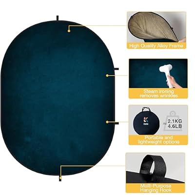 Kate 5x6.5ft Collapsible Backdrop Pop Up Backdrops,Double Sided Blue Screen and Beige Screen,2 in 1 Collapsible and Reversible Background for Photography, YouTube Videos, and Live Streaming.