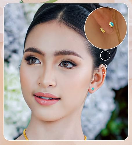 G23 Titanium Handmade Turquoise Stud Earrings for Sensitive Skin Hypoallergenic Women Flat Back Nap Earrings Studs 20G Screw Back Cartilage Stud Earrings Gold Light Blue2