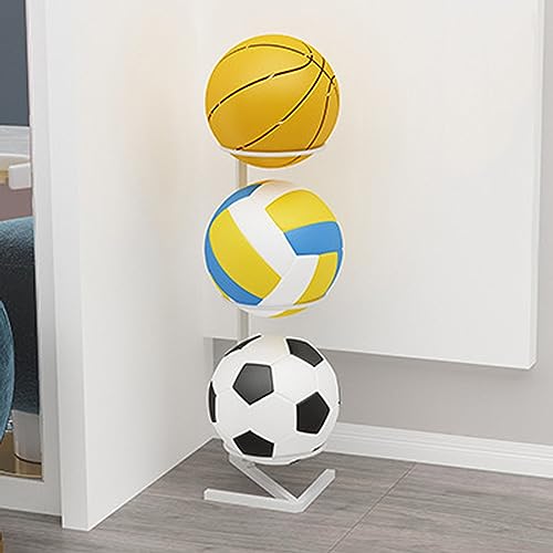 Vertikaler Sportballhalter - Verstellbares Gestell für Fußball & Basketball - Indoor Display & Garage mit abnehmbarem Stauraum Weiß 3-stöckiges Design