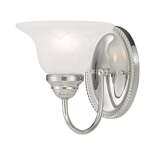 Image of Livex Lighting 1531-02 Edgemont Single Wall Sconce, Polished Brass | Dimensions: 7 x 8.75 x 8; White Alabaster Glass