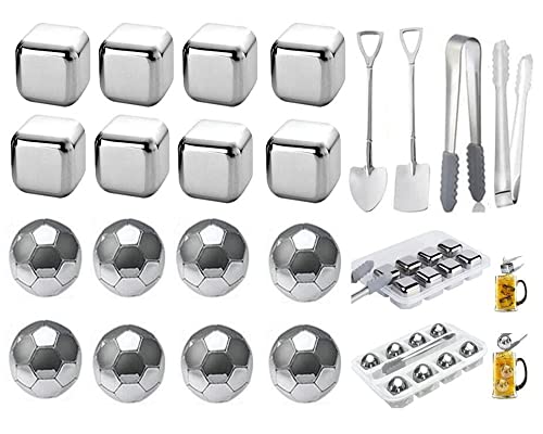 Hitopin Cubitos de Hielo de Acero Inoxidable, 16PCS Cubos de Hielo Reutilizable, Cubitos de Hielo para Whisky, con Cubitos de Hielo Clips+Cuchara, para Enfriar Vodka Vino Cerveza Whisky Cóctel Cover