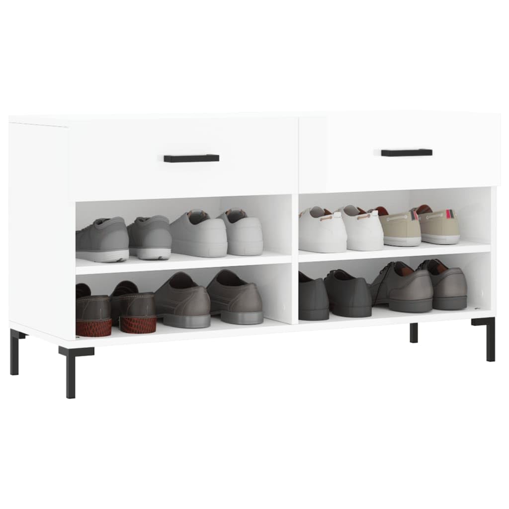 Blanc Meuble À Chaussures 102x35x55 cm Bois Composite 2 Tiroirs 4 Étagères