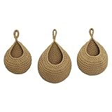 Generisch Juego de 3 cestas colgantes de pared en forma de gota, cestas de almacenamiento tejidas a mano para cocina, ideal para cebollas, verduras, patatas, ahorro de espacio, organizadores para el