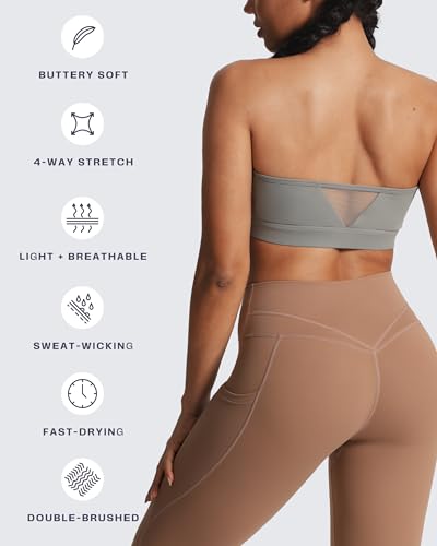 Image of Aoxjox Women's Workout Strapless Bandeau Mesh Bras Training Fitness Running Yoga Crop Tank (Grey, Small)