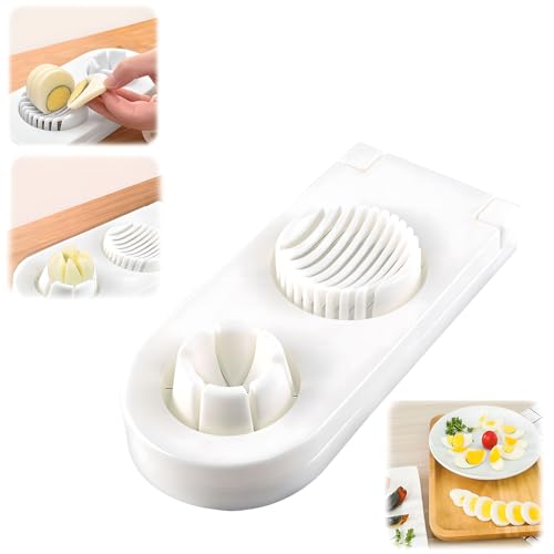 Cortador de huevos 2 en 1 para huevos duros, 2 modos de rebanada, práctico cortador de huevos de acero inoxidable resistente, cortador de huevos de cocina para fresa, champiñones, uva, tomate cherry