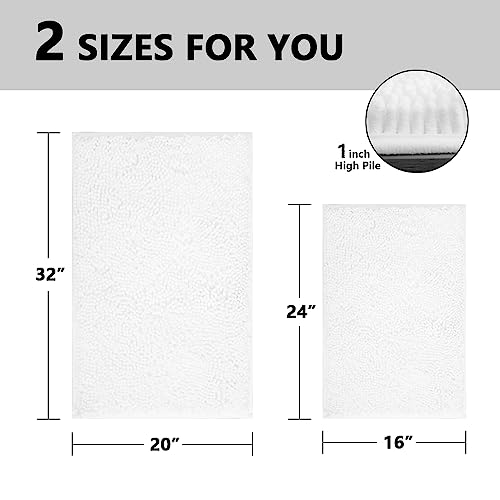 Image of BOANKODU White Bathroom Rugs Sets 2 Piece, Soft Chenille Bath Mat Absorbent Bathroom Rug, Bathroom Mat with PVC Non-Slip Bottom, Machine Washable Bath Rugs (32x20 Inch + 24x16 Inch, White)