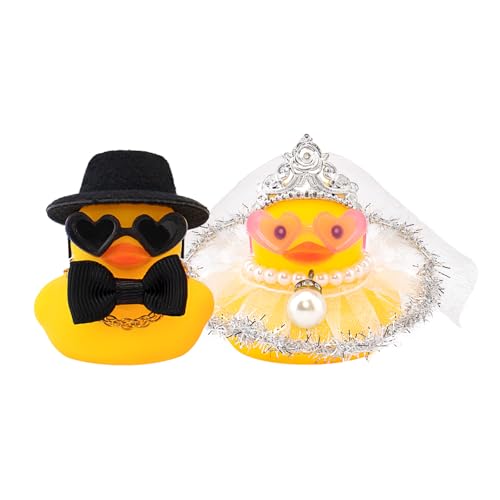 wonuu Bride and Groom Rubber Ducks for Car Dashboard Decoration, Wedding Favors, Ceremony Gift Set, Marriage Souvenir, Marry Blessings, Anniversary Present, White Veil Glitter Dress