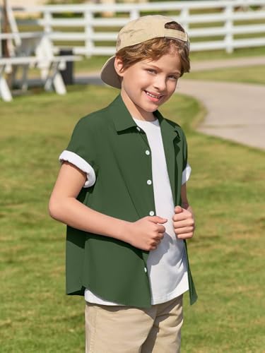 Image of Haloumoning Boys Short Sleeve Dress Shirts Button Down Formal Uniform Shirt