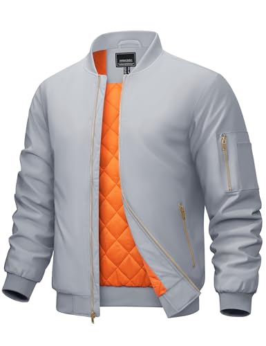 CRYSULLY Men's Bomber Jacket Full Zip Windbreakers Casual Jackets Fall Winter Warm Padded Coats