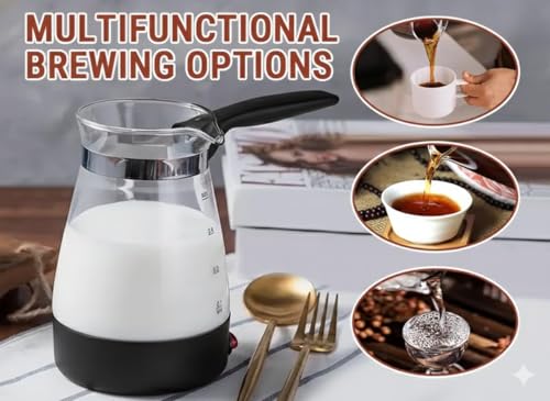 Image of Electric Turkish Coffee Maker | Glass Electric Kettle | Fast Heating Coffee Pot | Tea Milk Water Boiler | Heat Resistant Handle | Compact Travel Electric Pot | Home Office Kitchen Use | 500 ML