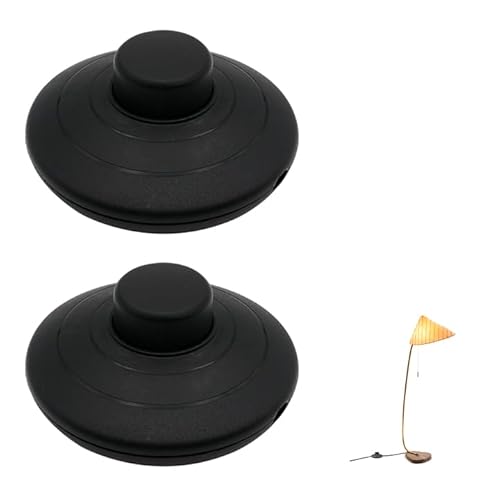 2Pcs Interrupteur à Pied Rond, 2A/250 V 2 Fils Interrupteur Poussoir en Ligne avec bouton poussoir auto-bloquant Remplacement et Réparation Pour lampadaires et petits appareils ou lampes(Noir)