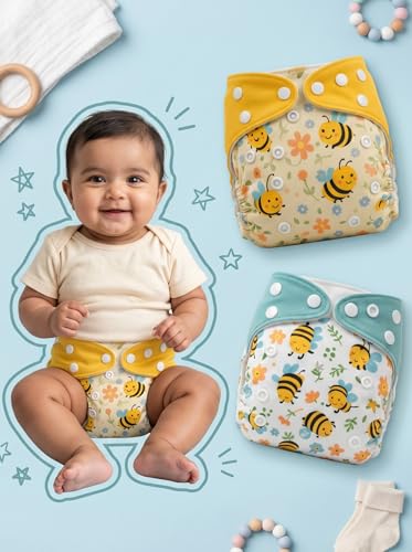 Image of Blushbaby Premium Reusable Cloth Diapers for Babies | 3 Months-3 Years | 2 Washable Diapers with 2 Absorbent Insert Pads | Adjustable, Leakage Proof cloth diapers for babies | Freesize Diaper 5-18kg