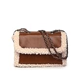 Tarvione Fur Trim Purse Sherpa Fleece Fur Purse Fluffy Shoulder Bag with Chain Strap Small Stylish Retro Furry Fuzzy Soft Winter Fall Flap Square Handbag for Women(Brown)