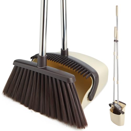 XXFLOWER Broom and Dustpan Set with Long Handle, Heavy Dust