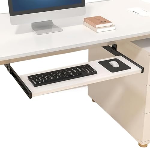 CokBlu スライド式後付きキーボードトレイ|木制デスク拡張機能付き 55/64/75×24cm 多サイズ対応|ネジ固定式 デスク収納に最適 キーボード専用引き出し デスクスペース拡張ツール?