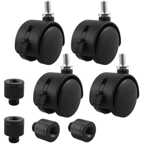 HOWDIA 4 Pcs M8×1.25 Thread (with 3/8 Adapter Nuts) 1.5" Swivel Caster Wheels with Brake, Light-Duty Casters Replacement for Carts/Small Furniture, Fits Metric M8 &amp; Imperial 3/8, (30kg Total, 4-Pack)