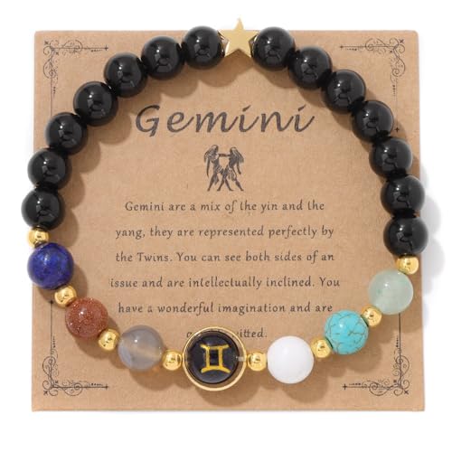 Chakra Zodiac Bracelets for Women Her Luck 12 Constellations Inspiration Healing Crystal Stone Beads Bracelet Birthday Zodiac Gifts Valentine's Day Horoscope Spiritual Bracelet for Men-Gemini