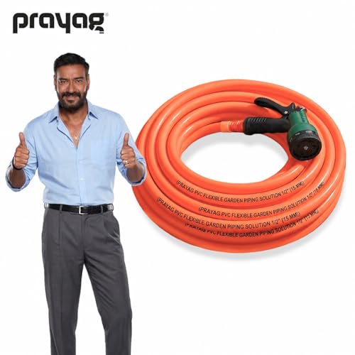 Image of Prayag Garden Pipe 15 Meter(49.21 Feet) 0.5 inch with Spray Gun | Flexible PVC Water Hose Pipe for Gardening, Car Wash & Home Cleaning | Lightweight & Durable - (Milky Orange)