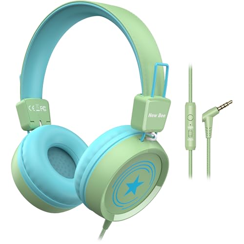 Image of New Bee Kids Headphones for School with Microphone KH20 HD Stereo Safe Volume Limited 85dB /94dB Foldable Lightweight On-Ear Headphone for boy Mac /Android /Kindle /Tablet /Pad
