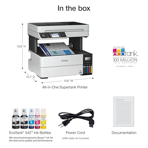 Image of Epson EcoTank Pro ET-5170 Wireless Color All-in-One Supertank Printer with Scanner, Copier, Fax Plus Auto Document Feeder White Large