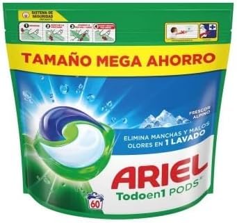 ARIEL PODS Todo en 1 Detergente Lavadora Liquido 60 Capsulas/Pastillas, Jabon Frescor Alpino, 5 Acciones para una Limpieza Brillante en Frio en oferta en Amazon
