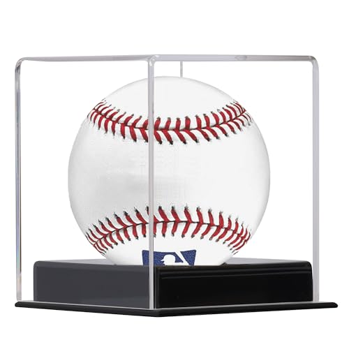 Pro UV Protected Softball Display Case Baseball Display Case Stand Championship Square BoxClear Display Cube for Official 12 Inches Ball Ball Storage Collections (Black Plastic Stand)