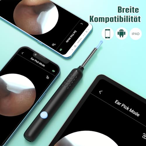 Ohrenschmalz Entferner mit Kamera, LMECHN 1080P HD-Otoskop, Ohrenreiniger mit WLAN, IP67 Wasserdicht, 6 LEDs, für iPhone, iPad & Android-Telefon (Schwarz)