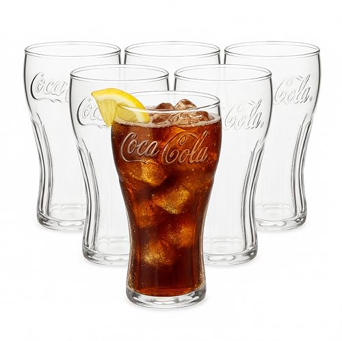 Van Well Coca-Cola Lot de 6 verres à contour calibrés de 0,30 l avec inscription en relief – Passe au lave-vaisselle – Verre classique au design rétro