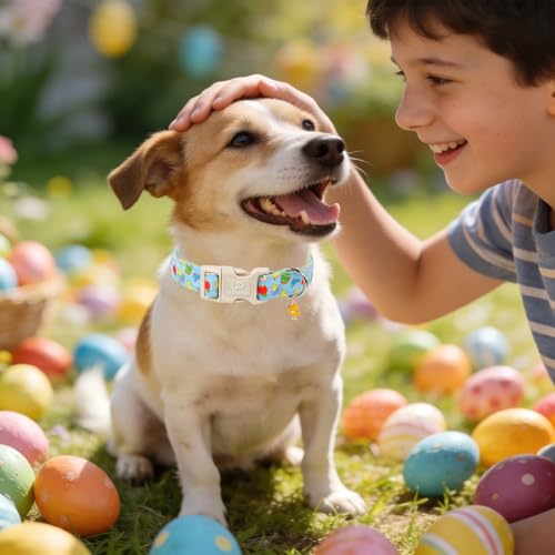 Image of Easter Day Dog Collar, UP URARA PUP Easter Bunny Adjustable Pet Collar with Quick Release, Colorful Rabbits Dog Collars for Small Medium Large Dogs